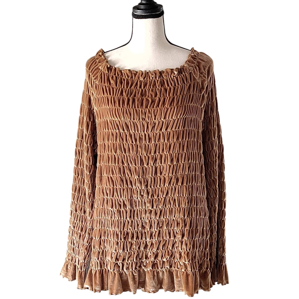 Forenza Vintage 80s Brown Velvet Women's Stretch Blouse Size XL